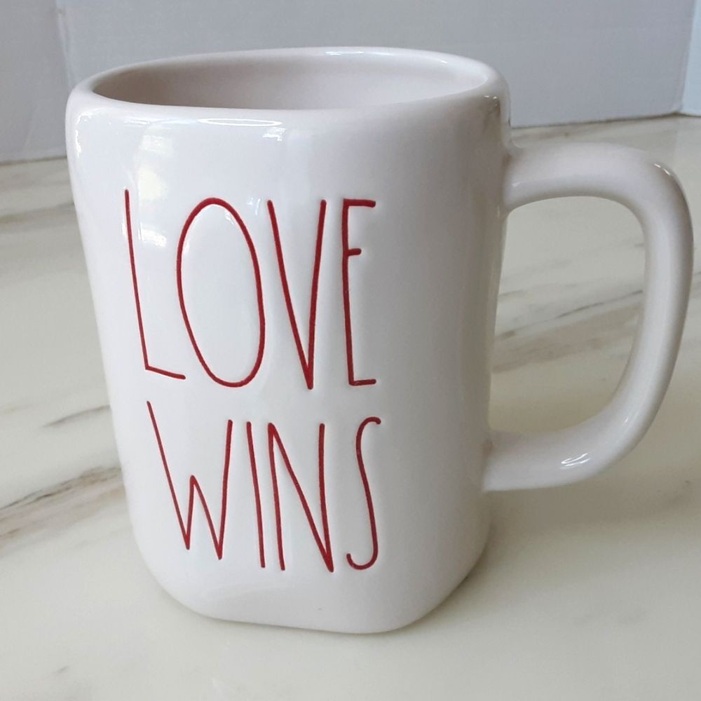 RAE DUNN White Ceramic Red "Love Wins" Artisan Collection Mug - NWOT